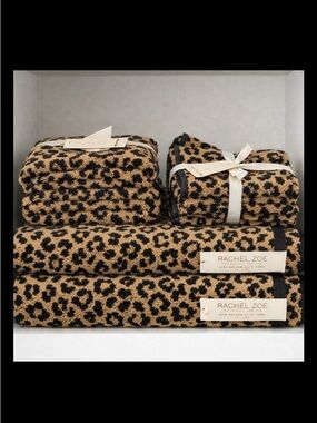 NWT Rachel Zoe Classic Leopard Print 8-Piece Towel Set 100% Cotton